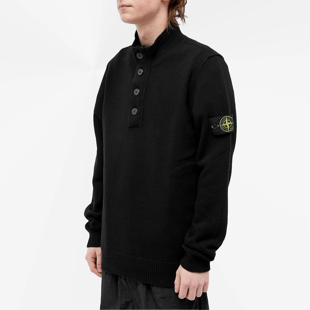 Stone Island Men's Stand Collar Button Neck Knit Black